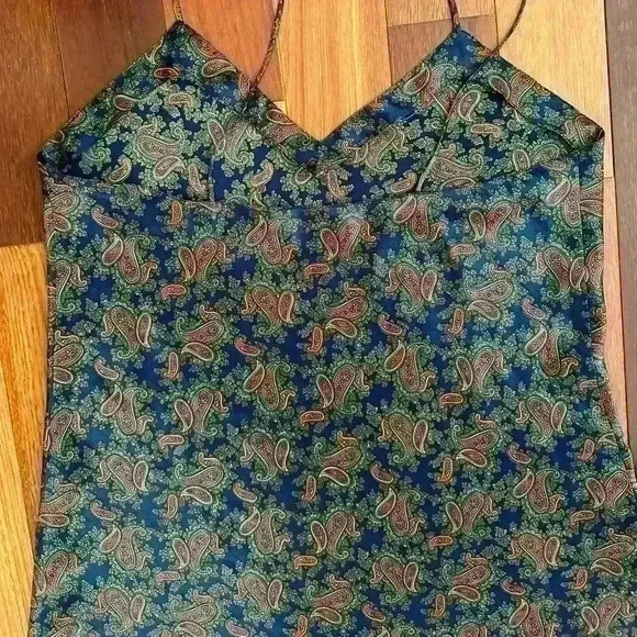 No Brand | Vintage paisley blue and red silk slip dress size large - Picture 4 of 6